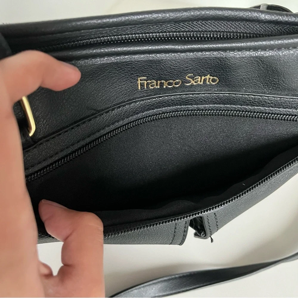 Franco Sarto Black Leather Tote Bag Crossbody with Gold Accents Like New - Picture 8 of 13
